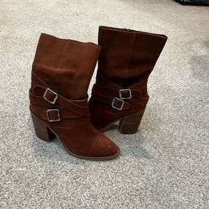 Chelsea and Violet Brown buckle booties